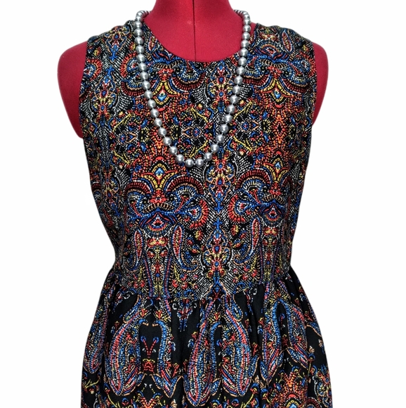 BeBop Black Paisley Boho Large Sleeveless Mini Dress - Picture 2 of 12